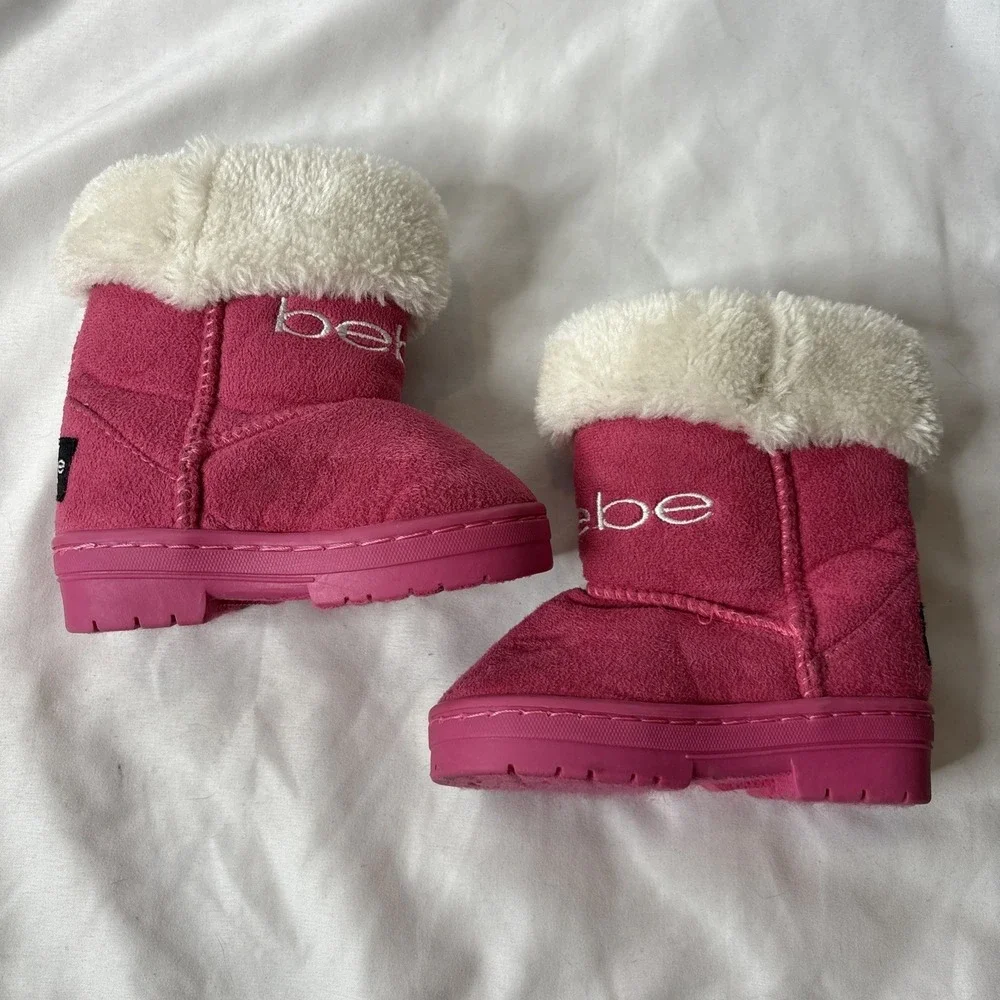 Bebe Girls‎ Toddler Size 5  Pink Faux Suede Faux-Fur  Slip On Boots